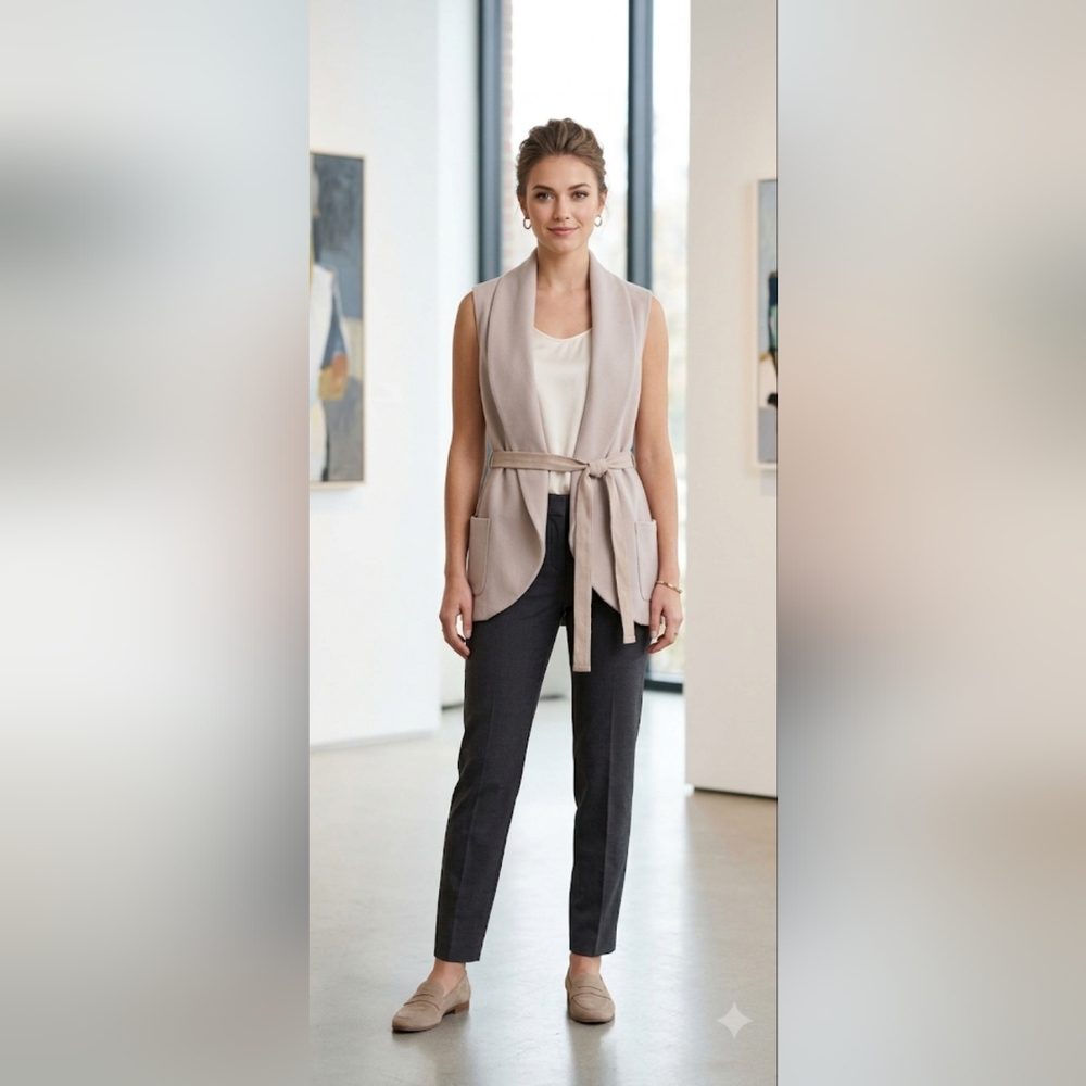 Wilfred Sleeveless Belted Vest in Taupe